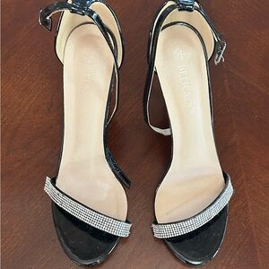 Black rhinestone strapped heels